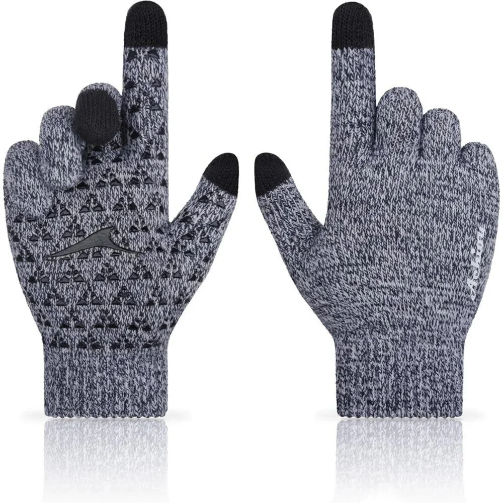 Women's Light Gray Upgraded Touch Screen Thermal Soft Knit Lining Winter Gloves
